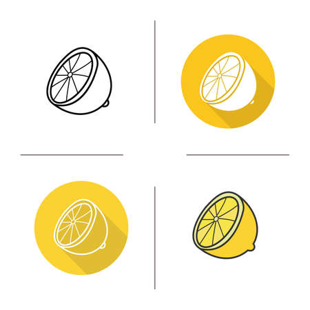 Lemon half icon. Flat design, linear and color styles. Isolated vector illustrationsのイラスト素材
