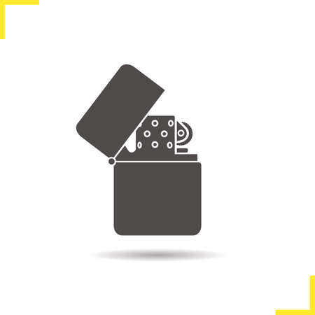 Gasoline lighter icon. Drop shadow silhouette symbol. Flip lighter. Negative space. Vector isolated illustrationのイラスト素材