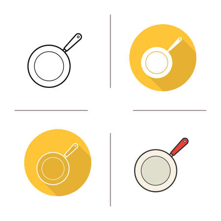 Frying pan icon. Flat design, linear and color styles. Skillet. Isolated vector illustrationsのイラスト素材
