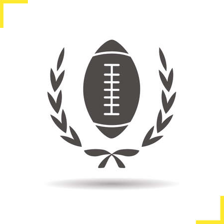 American football championship icon. Drop shadow silhouette symbol. American football ball in laurel wreath. Negative space. Vector isolated illustrationのイラスト素材