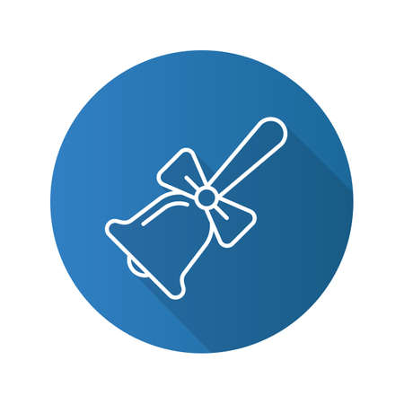 School bell with bow flat linear long shadow icon. Vector line symbolのイラスト素材