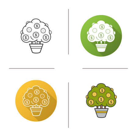 Money tree icon. Flat design, linear and color styles. Income growth concept. Isolated vector illustrationsのイラスト素材