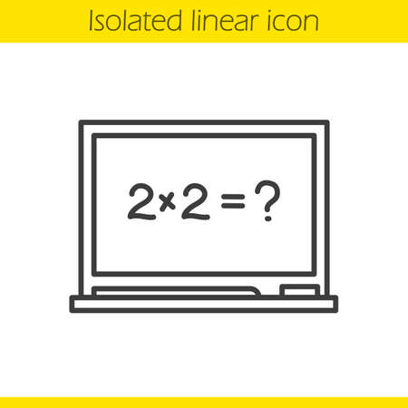 School blackboard linear icon. Thin line illustration. Blackboard with pointer and piece of chalk. Contour symbol. Vector isolated outline drawingのイラスト素材
