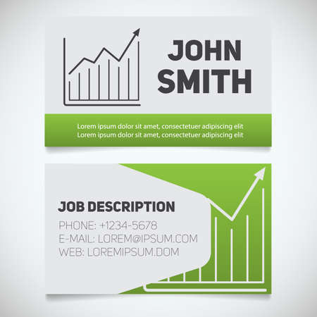 Business card print template with growth chart logo. Easy edit. Marketer. Stockbroker. Stationery design concept. Vector illustrationのイラスト素材