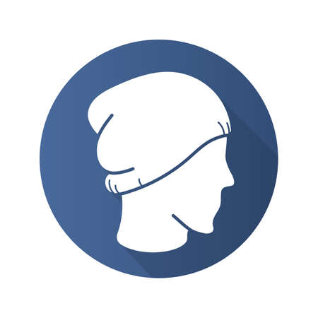 Winter hat flat design long shadow icon. Ski cap on mannequin's head. Vector silhouette symbolのイラスト素材