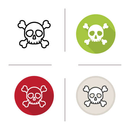 Skull with crossbones icon. Flat design, linear and color styles. Death symbol. Poison warning sign. Isolated vector illustrationsのイラスト素材