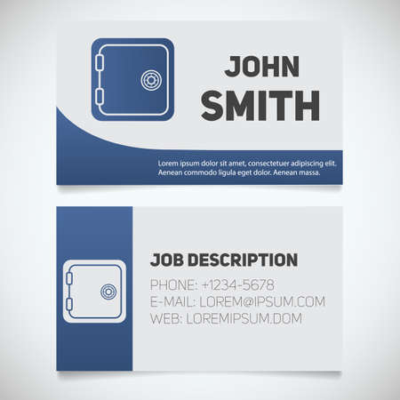 Business card print template with bank vault logo. Easy edit. Security deposit box. Stationery design concept. Vector illustrationのイラスト素材
