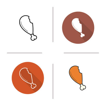Chicken leg icon. Flat design, linear and color styles. Chicken meat. Isolated vector illustrationsのイラスト素材