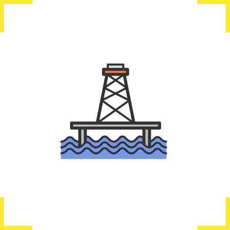 Offshore sea well color icon. Oil production tower. Isolated vector illustrationのイラスト素材