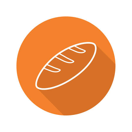 Bread flat linear long shadow icon. Long loaf of bread. Vector line symbolのイラスト素材