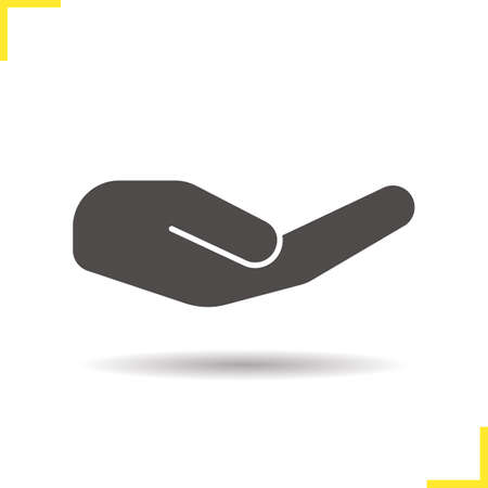 Begging hand esture icon. Drop shadow silhouette symbol. Outstretched cupped hand. Negative space. Vector isolated illustrationのイラスト素材