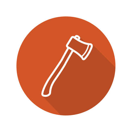 Axe flat linear long shadow icon. Lumberjack ax. Hatchet. Vector line symbolのイラスト素材