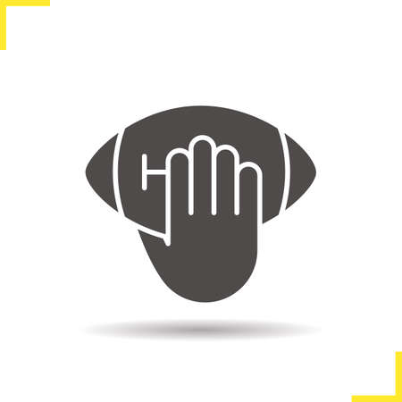 Hand throwing american football ball icon. Drop shadow silhouette symbol. Hand holding rugby ball. Inning. Negative space. Vector isolated illustrationのイラスト素材