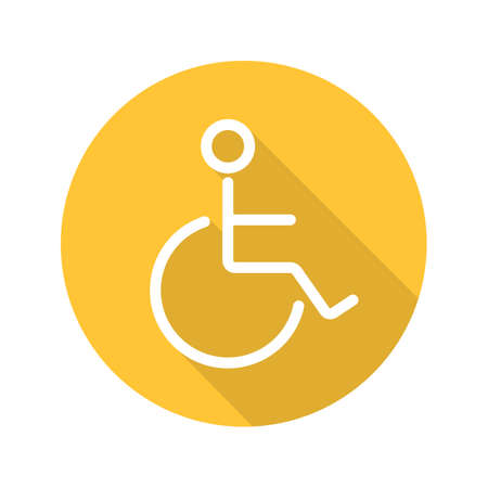 Wheelchair flat linear long shadow icon. Invalid wc door sign. Disabled. Vector line symbolのイラスト素材