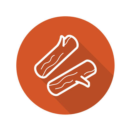 Firewood flat linear long shadow icon. Campfire logs. Lumber. Vector line symbolのイラスト素材