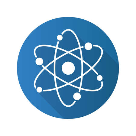 Atom flat design long shadow icon. Atomic structure. Physics sign. Vector silhouette symbolのイラスト素材