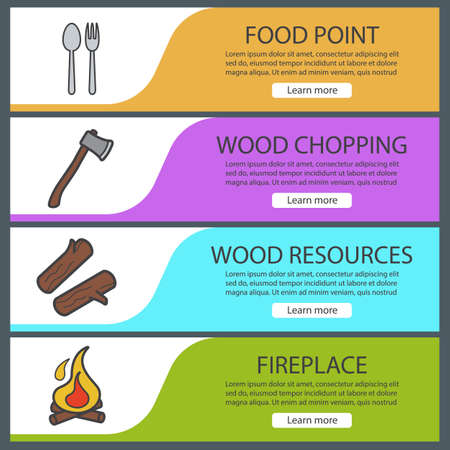 Picnic Banner Templates Set Easy To Edit Firewood Axe Spoon