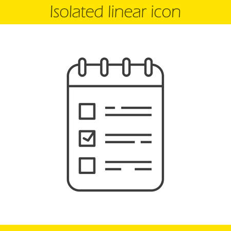 To do list linear icon. Spiral notebook with tick mark. Thin line illustration. Notepad contour symbol. Vector isolated outline drawingのイラスト素材