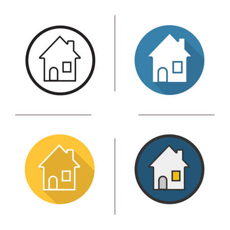 House icon. Flat design, linear and color styles. Cottage. Home isolated vector illustrationsのイラスト素材