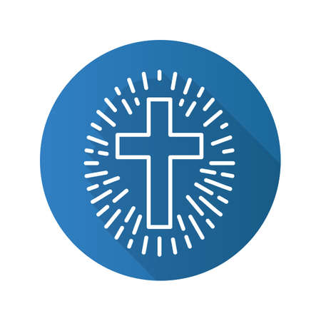 Cross with light around. Flat linear long shadow icon. Vector line symbolのイラスト素材