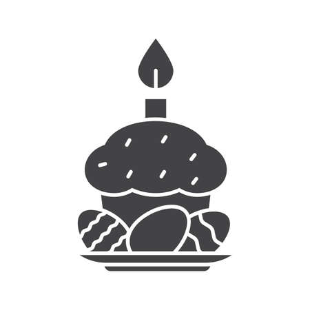 Easter cake, eggs and candle glyph icon. Silhouette symbol. Negative space. Vector isolated illustrationのイラスト素材