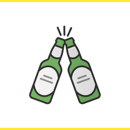 Toasting beer bottles color icon. Cheers. Pub and bar sign. Isolated vector illustrationのイラスト素材
