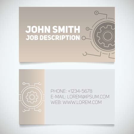 Business card print template with cogwheel logo. Easy edit. Manager. Cyber engineer. Technician. Stationery design concept. Vector illustrationのイラスト素材
