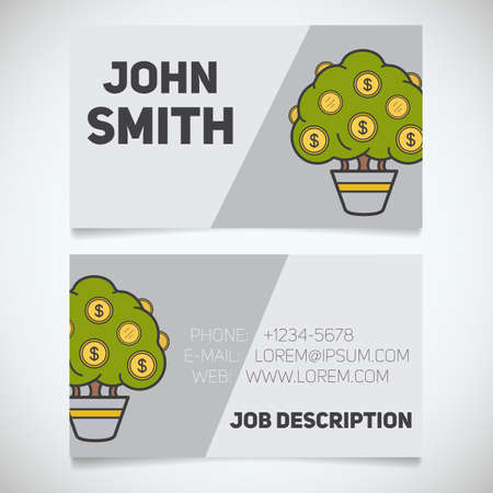 Business card print template with money tree logo. Easy edit. Businessman. Investor. Financier. Stationery design concept. Vector illustrationのイラスト素材