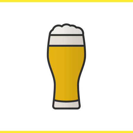 Beer glass color icon. Full foamy light beer glass. Isolated vector illustrations