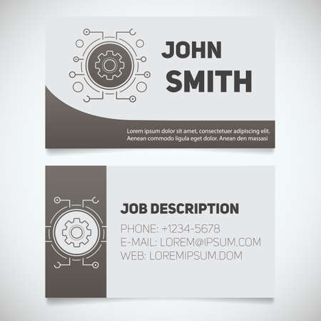 Business card print template with cogwheel logo. Easy edit. Cyber engineer. Technician. Stationery design concept. Vector illustrationのイラスト素材