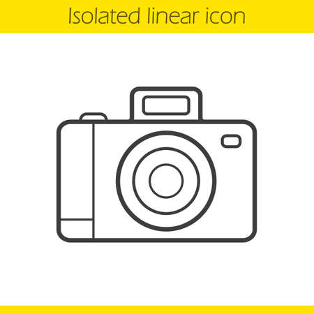 Photo camera linear icon. Thin line illustration. Slr vintage photocamera contour symbol. Vector isolated outline drawingのイラスト素材