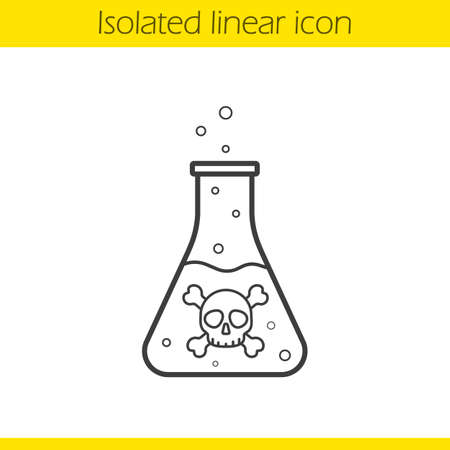 Poison bottle linear icon. Thin line illustration. Boiling poisonous liquid with crossbones and bubbles. Contour symbol. Vector isolated outline drawingのイラスト素材