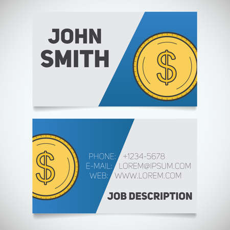 Business card print template with dollar coin logo. Easy edit. Financier. Accountant. Businessman. Stationery design concept. Vector illustrationのイラスト素材