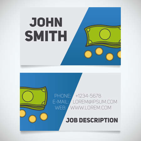 Business card print template with cash and coins logo. Easy edit. Businessman. Accountant. Stationery design concept. Vector illustrationのイラスト素材