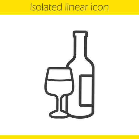 Wine linear icon. Thin line illustration. Wine bottle and glass contour symbol. Vector isolated outline drawingのイラスト素材