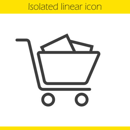 Shopping cart with boxes linear icon. Thin line illustration. Contour symbol. Vector isolated outline drawingのイラスト素材