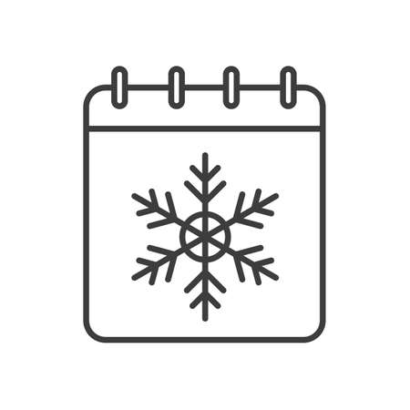 Winter season linear icon. Thin line illustration. Calendar with snowflake. New Year contour symbol. Vector isolated outline drawingのイラスト素材