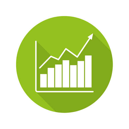 Market growth chart flat design long shadow icon. Diagram. Business statistics graph. Vector silhouette symbolのイラスト素材