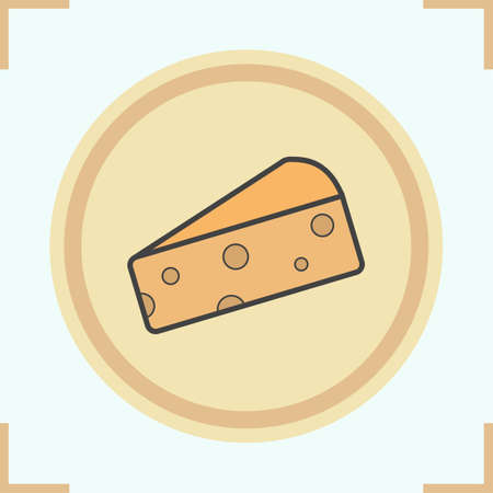 Cheese slice color icon. Hard porous cheddar cheese. Isolated vector illustrationのイラスト素材