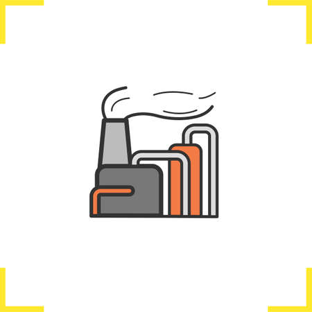Factory color icon. Industrial complex. Manufacturing plant. Isolated vector illustrationのイラスト素材