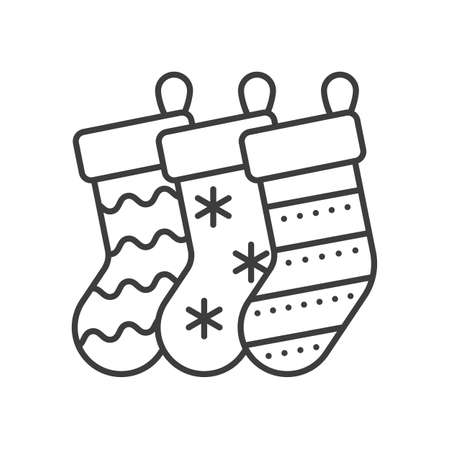 Christmas gift socks linear icon. Thin line illustration. Contour symbol. Vector isolated outline drawingのイラスト素材