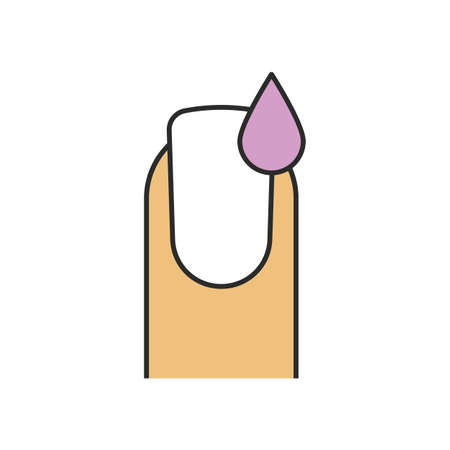 Nail polishing color icon. Woman's nail with purple polish drop. Isolated vector illustrationのイラスト素材
