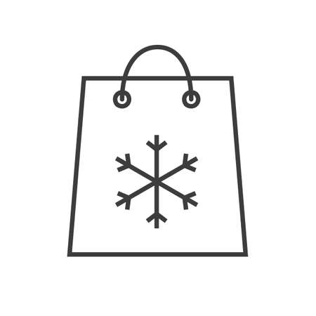Christmas and New Year sale linear icon. Thin line illustration. Shopping bag with snowflake. Contour symbol. Vector isolated outline drawingのイラスト素材