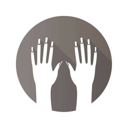 Woman's hands with manicure. Flat design long shadow icon. Manicure salon. Vector silhouette symbolのイラスト素材