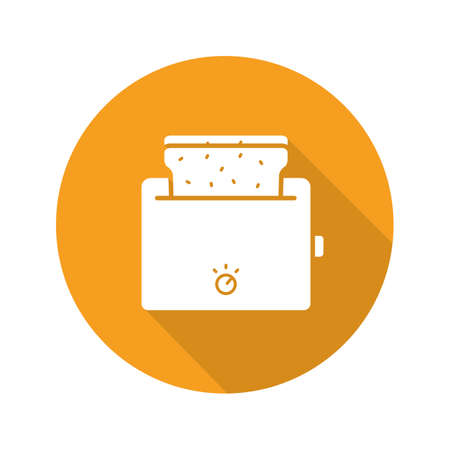 Toaster flat design long shadow icon. Toasted bread. Vector silhouette symbolのイラスト素材