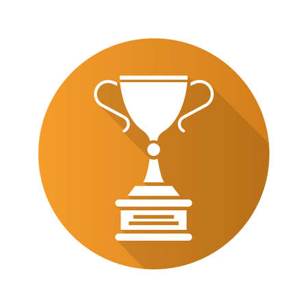 Gold cup flat design long shadow icon. Hockey championship cup. Vector silhouette symbolのイラスト素材