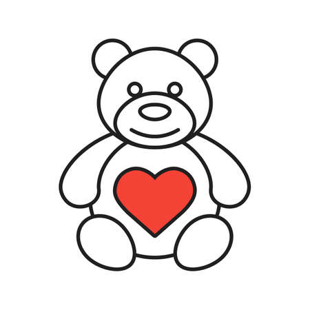 Teddy bear with heart shape linear icon. Thin line illustration. Contour symbol. Vector isolated outline drawingのイラスト素材