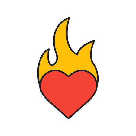Burning heart color icon. Passion. Heart on fire. Isolated vector illustrationのイラスト素材