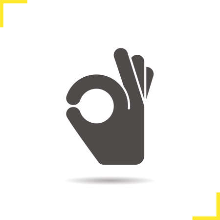 Ok hand gesture icon. Drop shadow silhouette symbol. Negative space. Vector isolated illustrationのイラスト素材