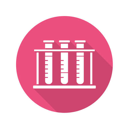 Test tubes rack. Flat design long shadow icon. Chemical laboratory equipment. Vector silhouette symbolのイラスト素材